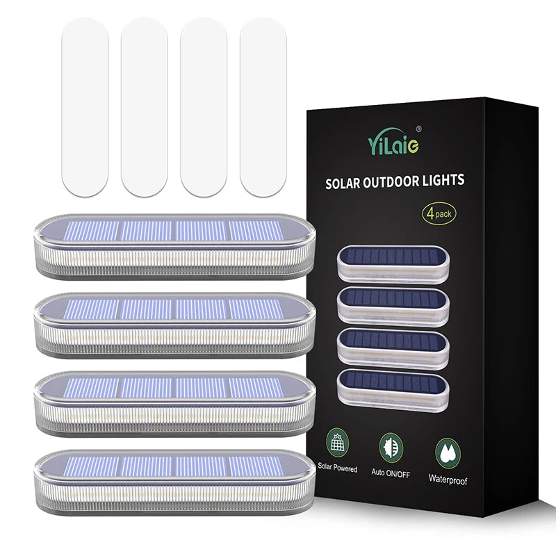 Outdoor Waterproof Clear Daylight-Warm-Cool White-Blue LED Long Curved Corner Rectangle Shaped Lights Automatic On-Off Mode Anti-Rust-Corrosion Anti-Pressure Five Tons Solar-Powered Mounted Deck-Stair Lights/Colors-Black/Clear/Blue/White