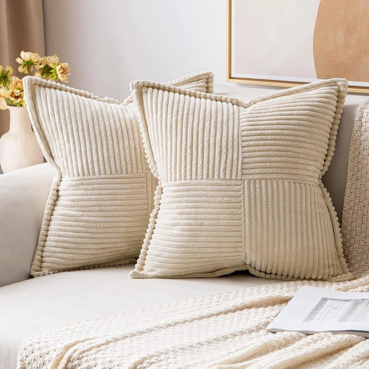 Polyester Corduroy Striped Throw Pillows COVERS/ Concealed Zipper/Colors-Beige/Green/Cream White/ Light Brown/Orange/Dark Green/ Pink/ Red/Black/Gray/Blue Green