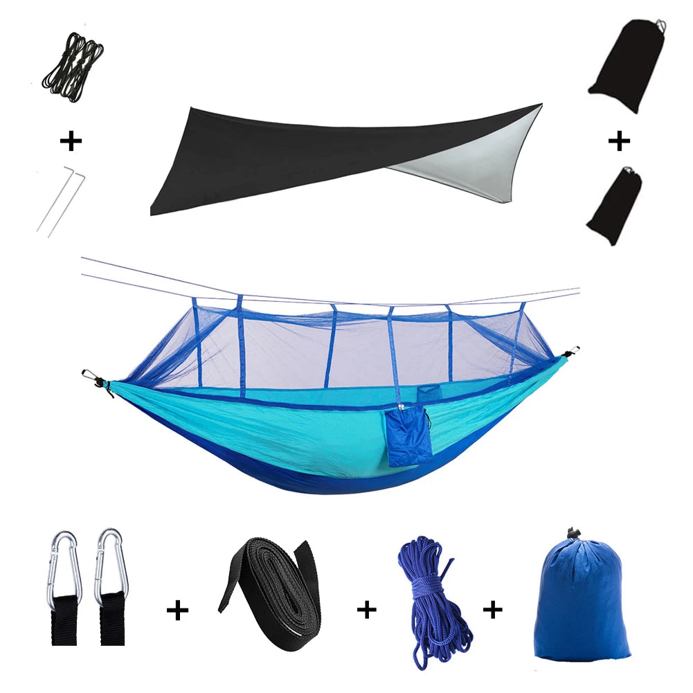 Outdoor Lightweight Waterproof Portable Nylon Mosquito Net-Rope Sleeping Camping Tarp Hammocks/Colors-Camouflage/Gray/Pink/2 Tree Straps/2 Steel Carabiners/Hammock Bag/Load Bearing Weight : 440 lbs