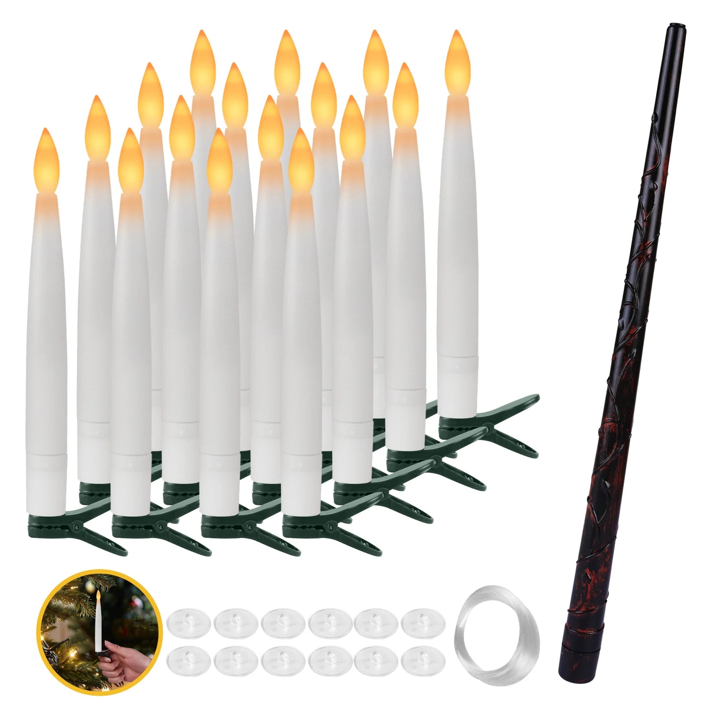 8-12 PCS LED White Tall Round Plastic Magic Wand Remote Control Flickering Floating Flameless Taper Candles