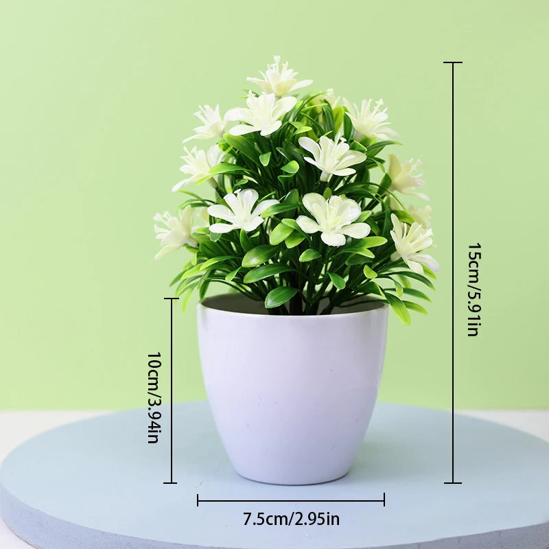 Plastic Artificial Flowering  Five Leaf Plum Mini Potted Plants/Colors-Floral/Purple/Yellow/Red/White