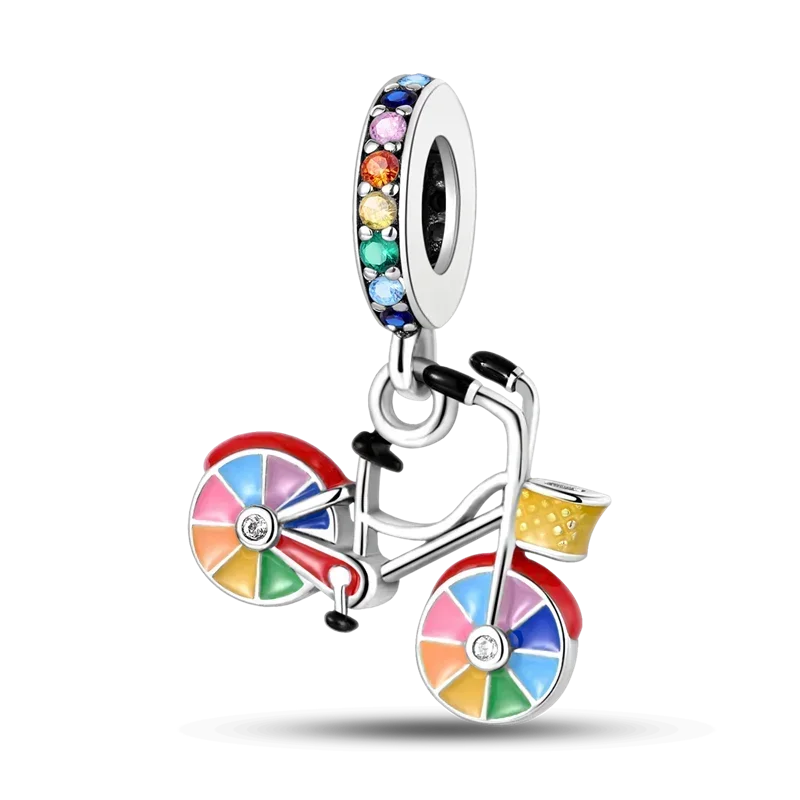 No-EN-Name-Null Women Sterling Silver Enamel Rainbow-Hot Air Balloon Design Fine Imitation Zircon Stone Glass Nuggets Beads Shaped Charms-Pendants/ Colors-Rainbow/Multicolor/Silver/Pink/Animal/Floral