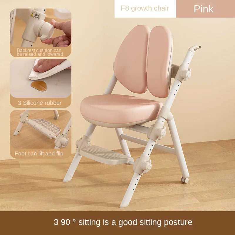 OMGD Kids Adjustable Height-Backrest-Footrest Plush Soft Upholstered Padded Faux Leather Cushions Carbon Steel Frame Computer Folding Chairs/Colors-Pink/White/Beige/Green/Gray/Multicolor