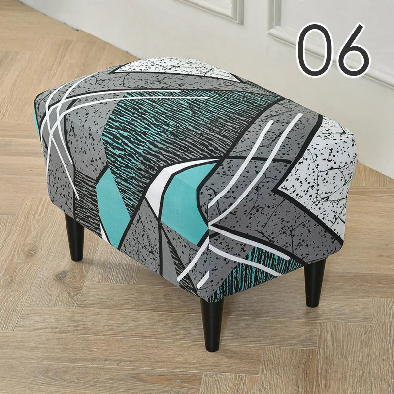 Rectangle Shaped Polyester Elastic Spandex Stretch Ottoman Slipcovers/Colors-Multicolor/Red/Floral/Black/Orange/Beige/Gray