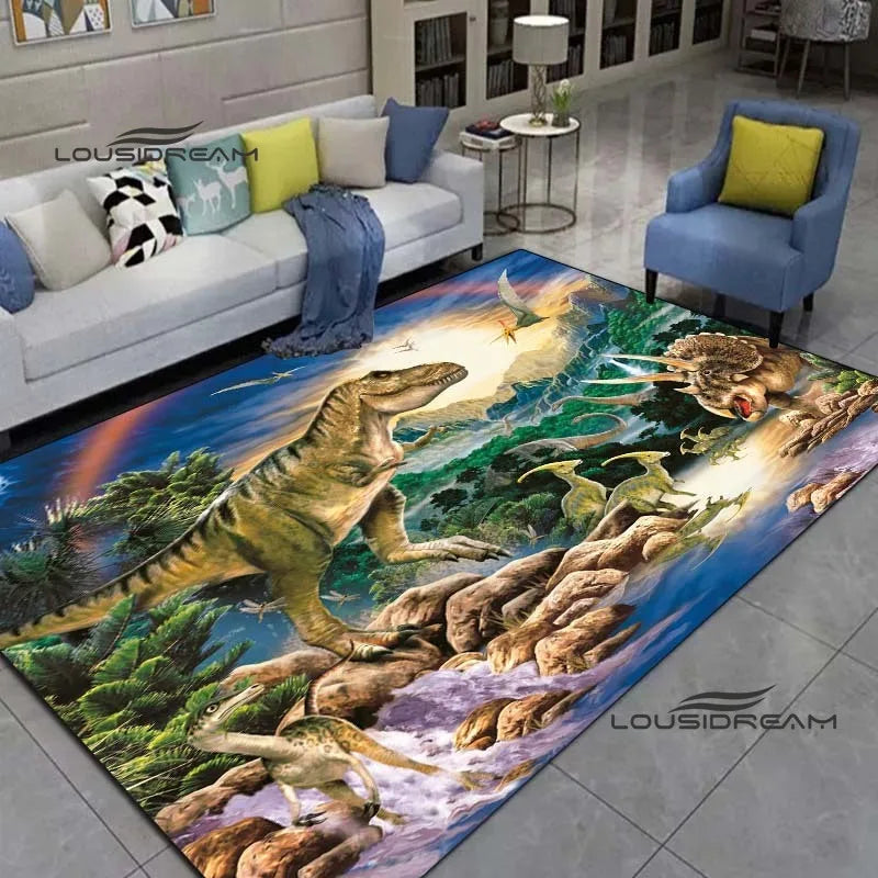 LOUSIDREAM Modern Indoor-Outdoor Machine-Made Customized Rectangle Shaped Soft Polyester Flannel Fabric Body 3D Printed Cartoon Dinosaur Theme Rugs /Colors-Animal/Multicolor/Hand-Machine Wash