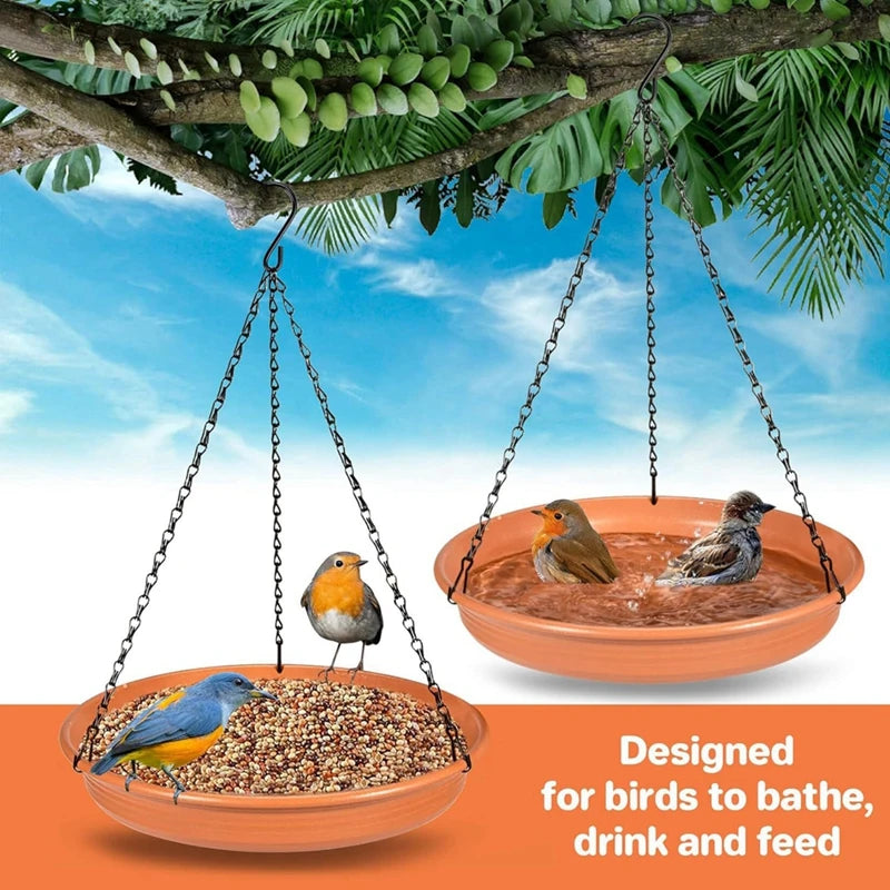 No-EN-Name-Null Outdoor Garden Hanging Black Metal Chains Round Gray Plastic Water Bowl Bird Feeders/Colors-Orange/Black/Gray/Beige/Brown
