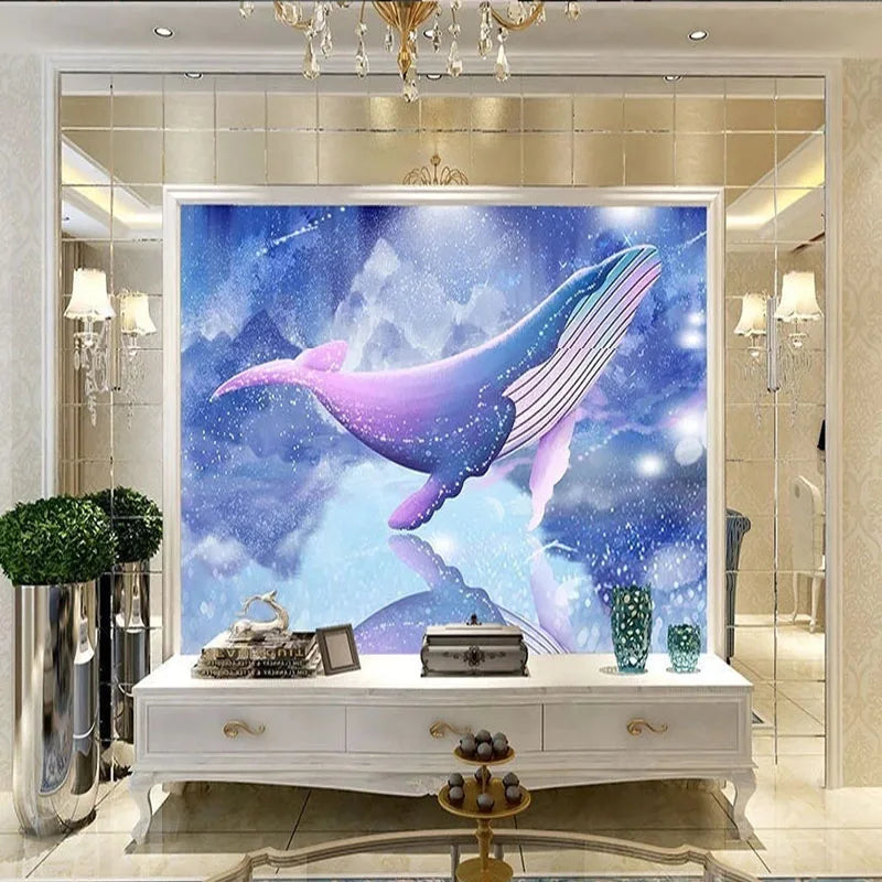JIADOU Kids Waterproof Canvas Peel-Stick Multicolor 3D Cartoon Orca Whale-Starry Night Sky Silk Cloth  Removable Self-Adhesive Wall Vinyl Mural Wallpaper/Colors-Blue/Multicolor/Animal