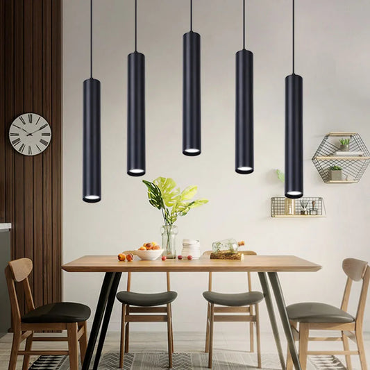 Modern Metal LED Adjustable Cord Hanging Black Round Tubes Ceiling Light Fixtures