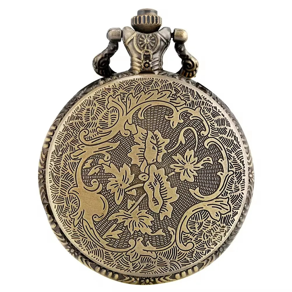 No-EN-Name-Null Adults Men Antique Quartz Analog Display Glass Face Round Shaped Metal Alloy Case Bronze Engraved 18 Wheeler Trucker Steampunk Bronze Chain-Pocket Watches