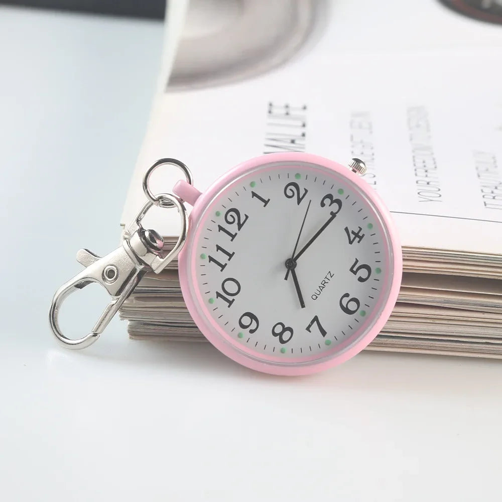 MOONBIFFY Adults Quartz Acrylic Face Silver Round Digital-Analog Display Stainless Steel Metal Lobster Clasp Buckle Nurses-Doctors Hanging Keychain Fob Pocket Watches/Colors-Red Rose/Red/Pink/Black/Silver/Grey/Gold/Dark Blue/Blue/Purple