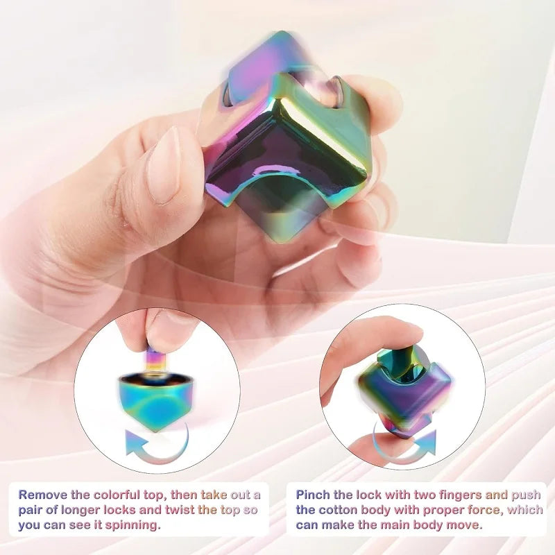 Precision Hand-Eye Square Cube Shape Metal Spinning Top Rotating Twistable Travel Fidget Toys/Colors-Black/Red/Blue/Multicolor/Ages: 13-18 + Years Older