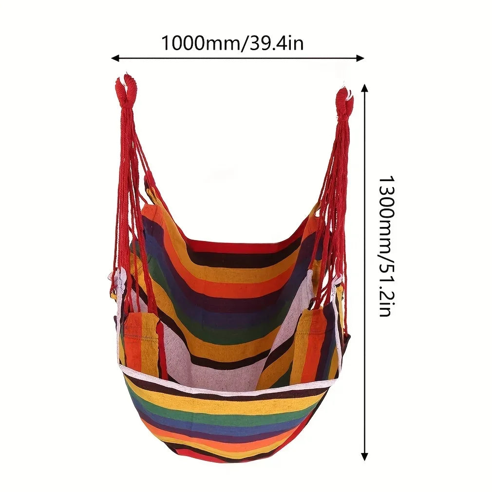 No-EN-Name-Null Outdoor Striped Red One Person Handmade Soft Durable Breathable Densely Woven Cotton Canvas Fabric Hanging Hammock Solid Seat Swing Chairs/ 200KG Load Bearing/Colors-Red/Striped/With Pillow-Cushion/NO Pill-Rip/Weight Max : 400LBS