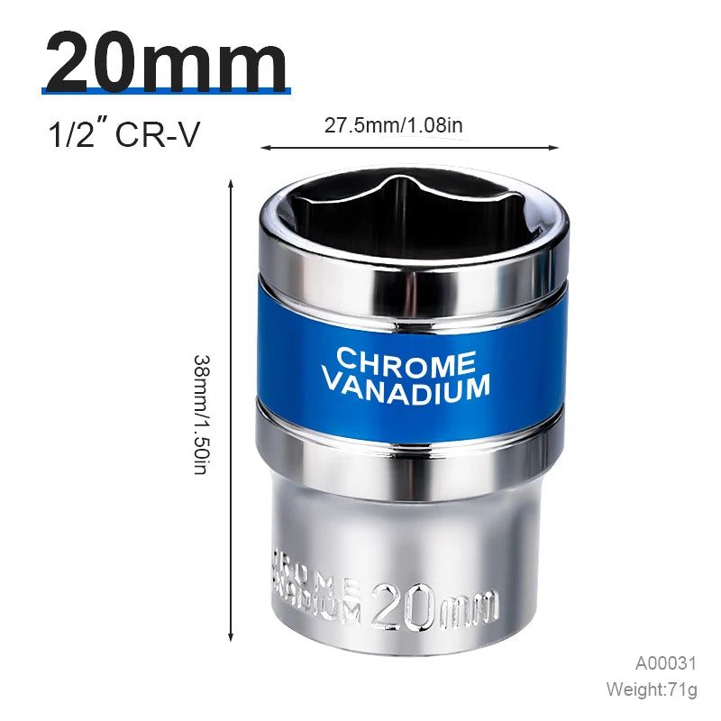 NIUXIANG Blue-Silver Chrome-Plated Steel Deep Impact Anti-Slip Card Slot Design 1/2 Hex Drive Socket Sets