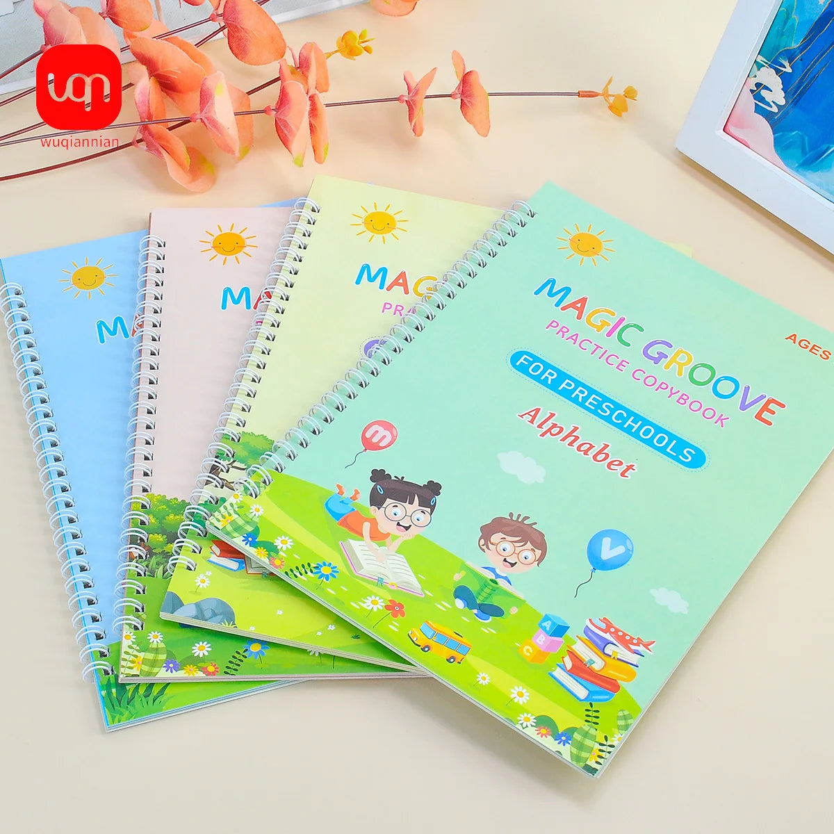 No-EN-Name-Null Kids 4 PCS Multicolor Plastic Reusable Magic Grove Practice Copybook For Preschoolers-Math-Drawing-Alphabet-Numbers Educational Reading Toys/Colors-Multicolor/Blue/Green/Pink