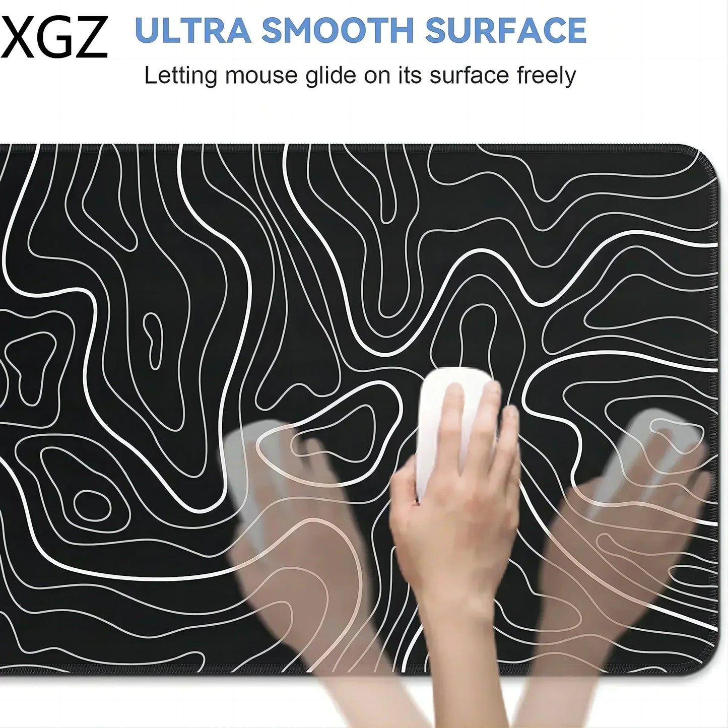 XGZ Customized XL-XXL Large Sizes Printed Ultra Smooth Polyester Fabric Surface Top Durable Washable Anti-Fade Black Rectangle Non-Slip Natural Rubber Base Stitched Edges Gaming Mouse Pads