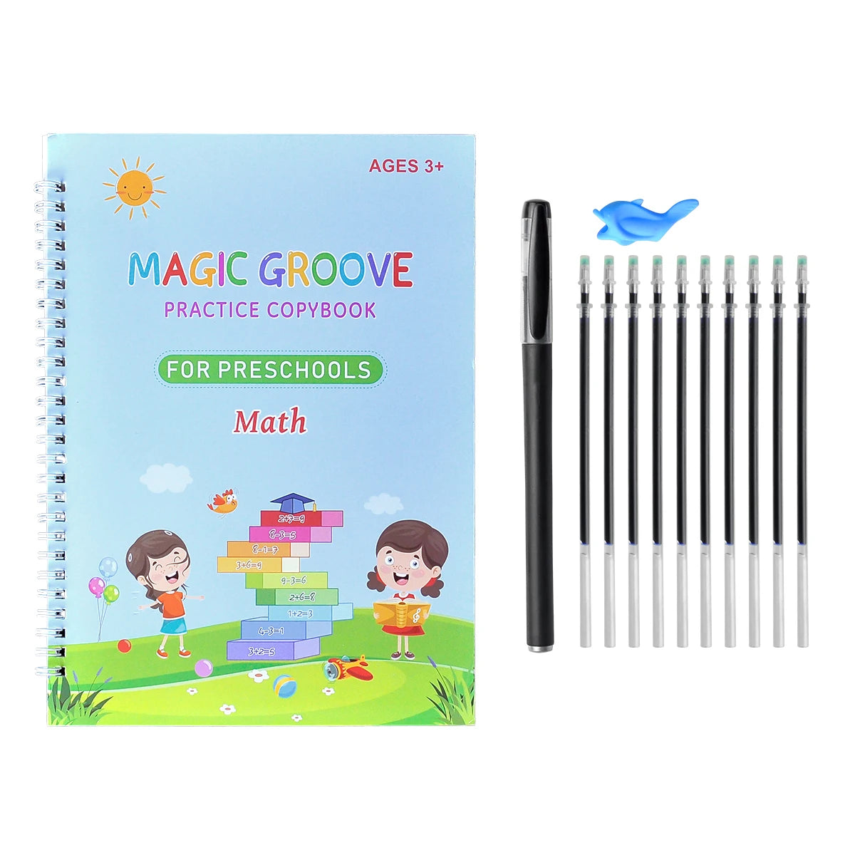 No-EN-Name-Null Kids 4 PCS Multicolor Plastic Reusable Magic Grove Practice Copybook For Preschoolers-Math-Drawing-Alphabet-Numbers Educational Reading Toys/Colors-Multicolor/Blue/Green/Pink