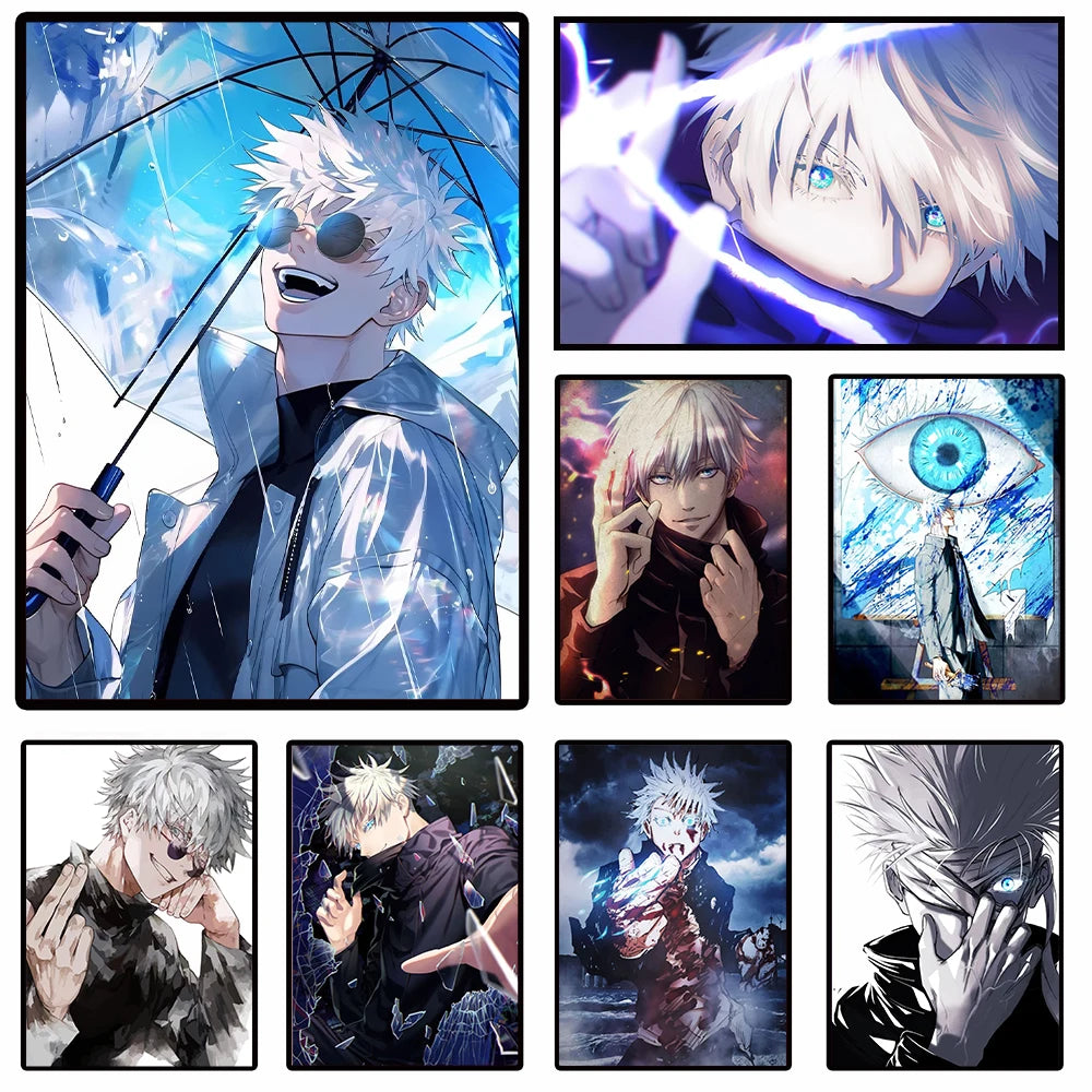 NULL Unframed Canvas Medium Watercolor Japanese Anime Jujutsu Kaisen Prints /Colors-Blue/Black/Multicolor/Purple/White/Red