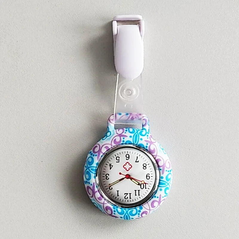 Adults Round Unisex Waterproof Nurses-Doctors Glass Mirror Face Acrylic Dial Colorful Multicolor Silicone Resin Case Clip-On Quartz Analog Display Arabic Numeral Fob Pocket Watch
