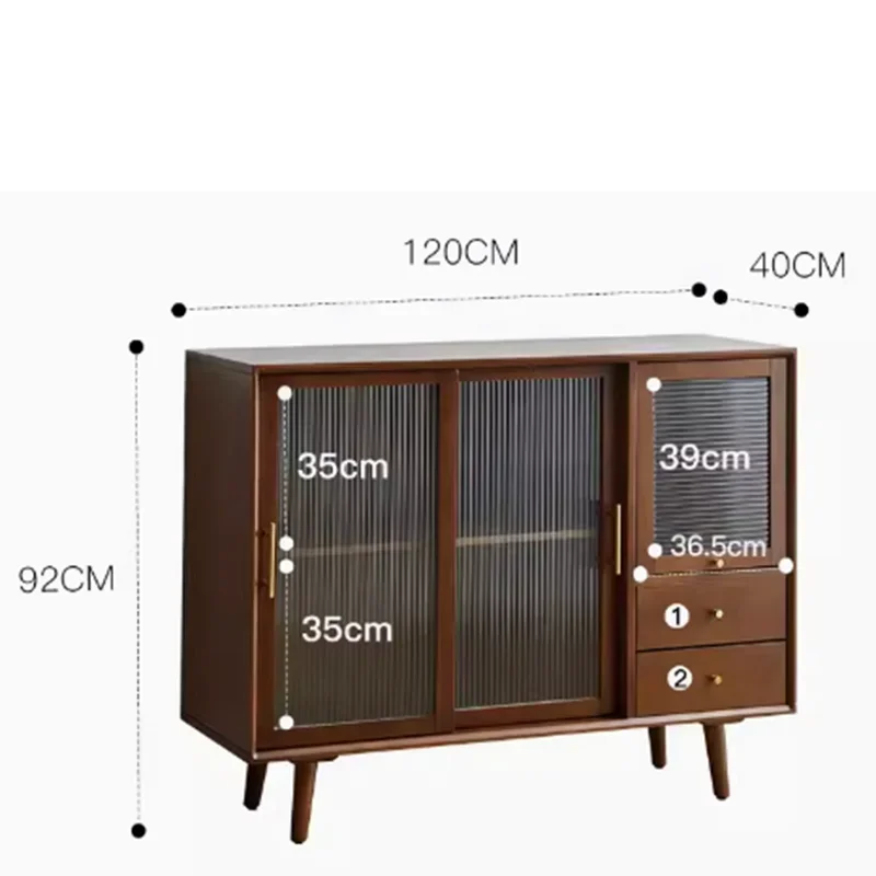 OEIN Modern Free-Standing Rectangle Shaped Brown Wood Panel Sideboard Two Glass Sliding Doors Buffet Cabinets /2 Drawers/Size: 120 X 40 X 92CM/14 Styles/Assembly Required