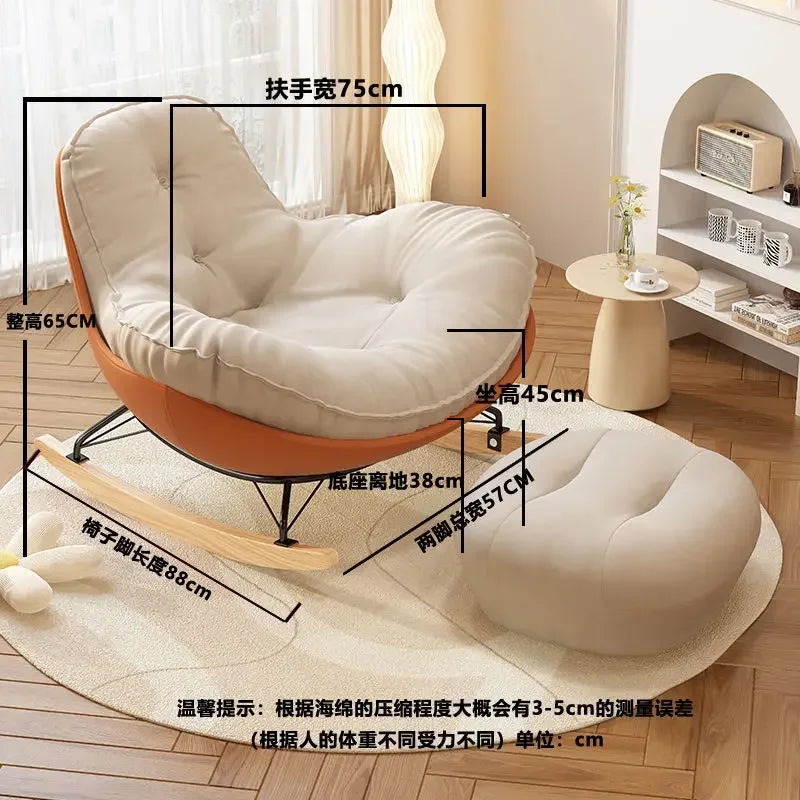No-EN-Name-Null Indoor Antique Small-Large Lazy Upholstered Bionic Egg Shaped Soft Beige Faux Leather Cushion Orange Plastic Shell Penguin Black Iron Metal Frame Solid Wood Feet Kids Rocking Chairs /Colors-Beige/Orange/Black