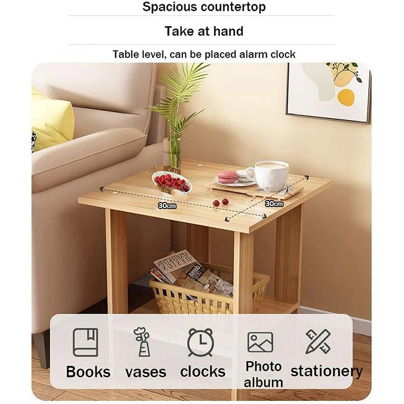 No-EN-Name-Null Modern 2-Tiers Mini Beige Square Shaped Waterproof Scratch-Resistant Natural Wood Frame Bedside Nightstands