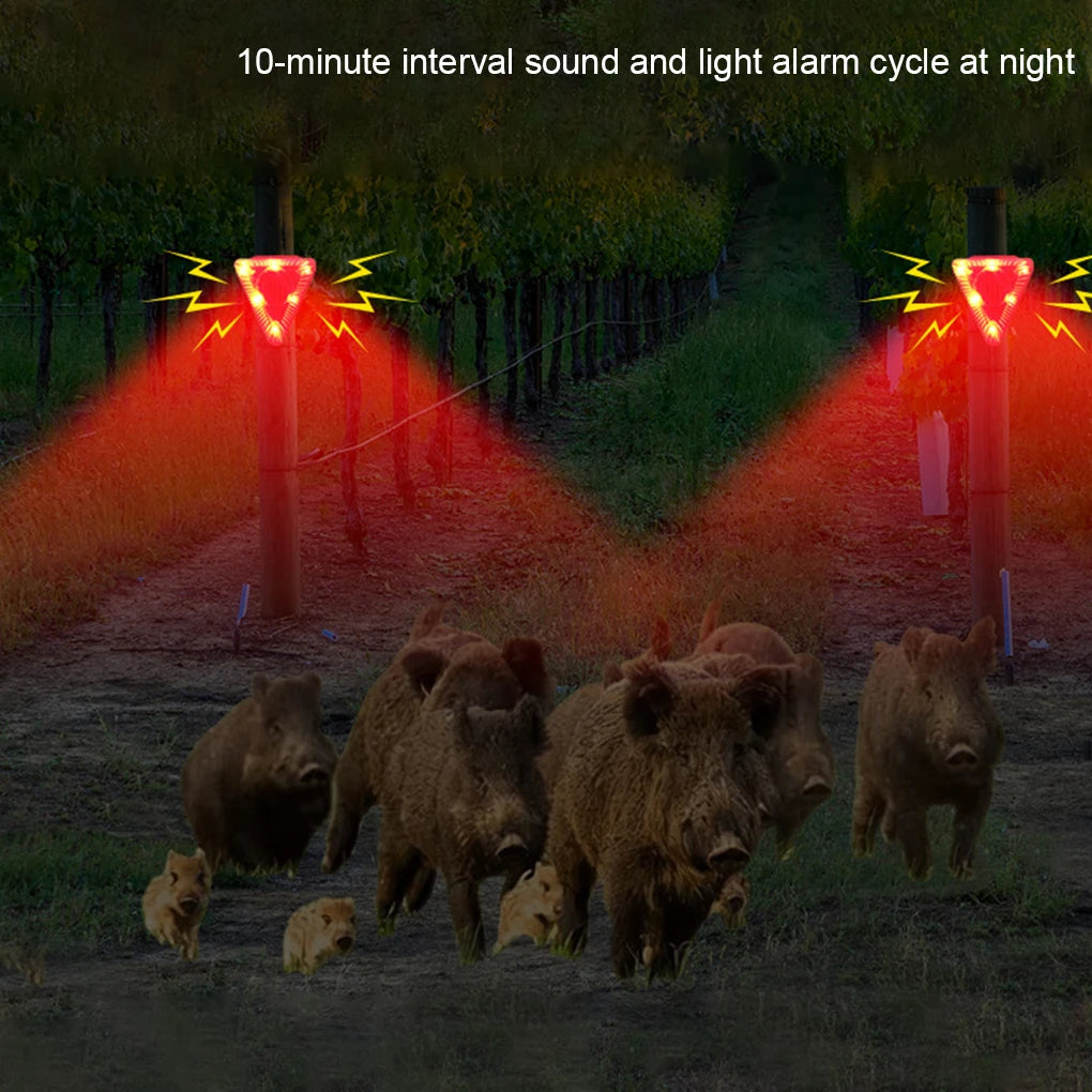 No-EN-Name-Null Outdoor Waterproof Red-Black Triangle Plastic Six LED Solar Alarm Light Four Modes Sensor Flashing-Light Sounds Repels Wild Animals Detector 24-Hours Interval 10-20 Minutes Cycles Home Alarm System/LED BULBS INCLUDED