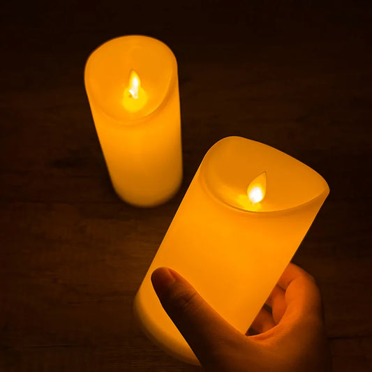 2 PCS Set Plastic Large Ivory Round LED Electronic Wax Warm Glowing Flameless Candles/3-AAA Batteries Not Included/ /Bulbs Not Included
