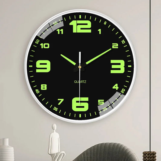 Round 8 Inch Luminous Black-White 3 Style Face Quartz Glow-In-Dark Numbers-Dials Wall Clocks