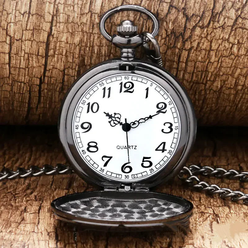 No-EN-Name-Null Classic Antique Quartz Metal Alloy Glass Face Silver Round Shaped Case Shiny Retro Double-Sided LOVERS Shiny Chain-Pocket Watches/Colors-Black/Gold/Silver/Bronze