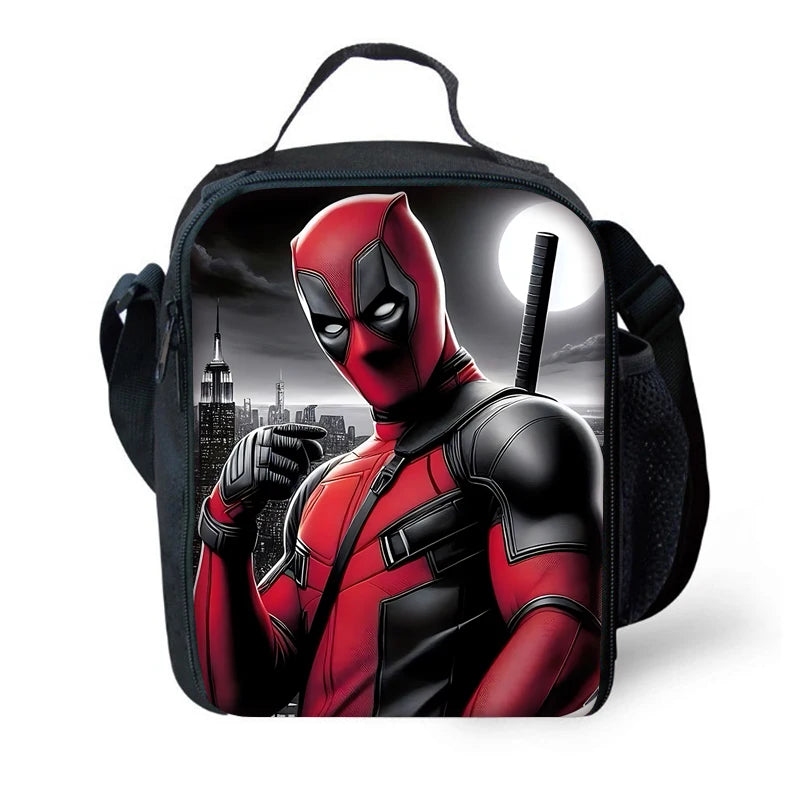 MINISO 3 PCS Waterproof Curved Back Nylon Fabric Cartoon Smiling Critters Super Hero Adjustable Straps-One Handle School Backpacks /Lunch Bags/Pencil Bag/Tablet Inserting Pocket/Water Bottle Pocket/Colors-Red/Black/Purple/Multicolor