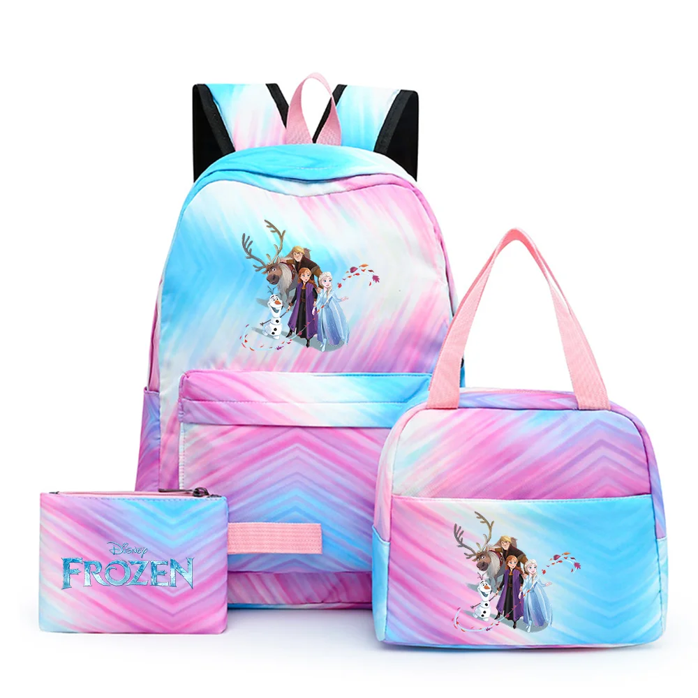 Disney Kids Cute Cartoon Frozen Movie-Elsa-Anna Multicolor Large Waterproof Nylon Fabric Zipper Pockets Shoulder Straps-Handle Single Compartment School Backpacks Sets/ Lunch Bag/Pencil Bag/Colors-Pink/Blue/Multicolor
