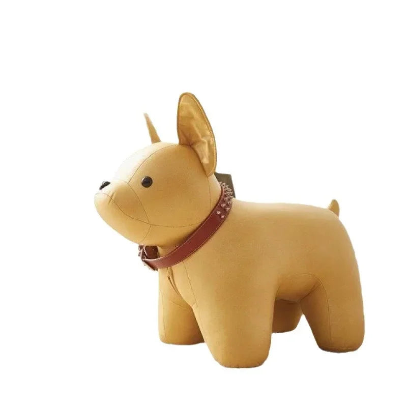 No-EN-Name-Null Kids Free-Standing Soft Faux Leather Upholstered Backless Pink Cartoon Dog Animal Shaped Wood Frame Flat Seat Table-Bar Stools /Colors-Pink/Yellow/White/Gray/Animal