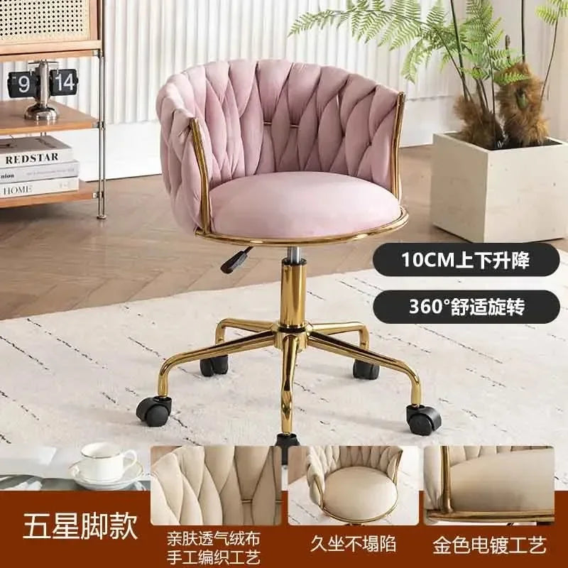 Upholstered Polyester Italian Style Ladies Bedroom Makeup Flannel Cushions Chairs w/ Steel Legs-4 Plastic Wheels/Colors-Beige/Pink/Blue/Black/Green/Gray