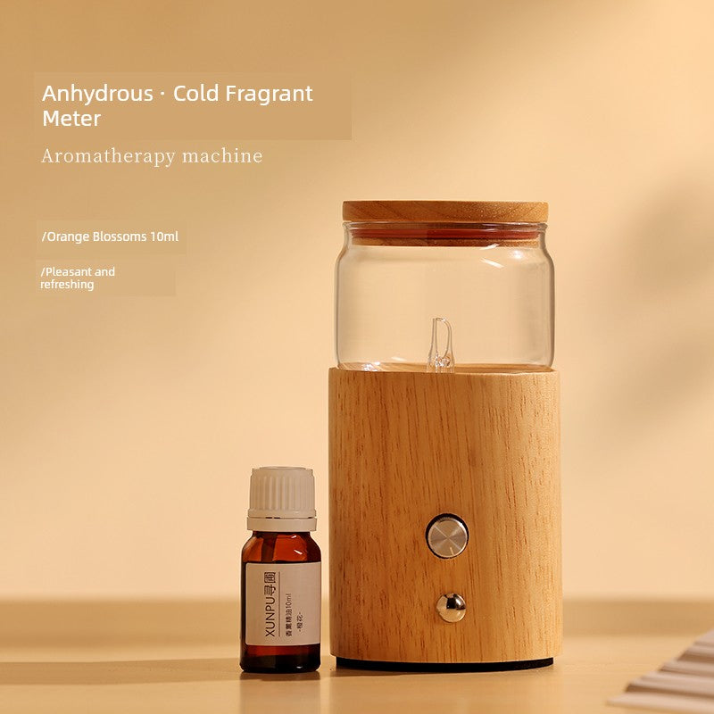 Home Glass Atomizer Plant Aroma Spray Diffuser Air Freshener Long-Lasting Adjustable Wireless Timing Cold Fragrance Deodorant Cylindrical Shape Natural Wood Base
