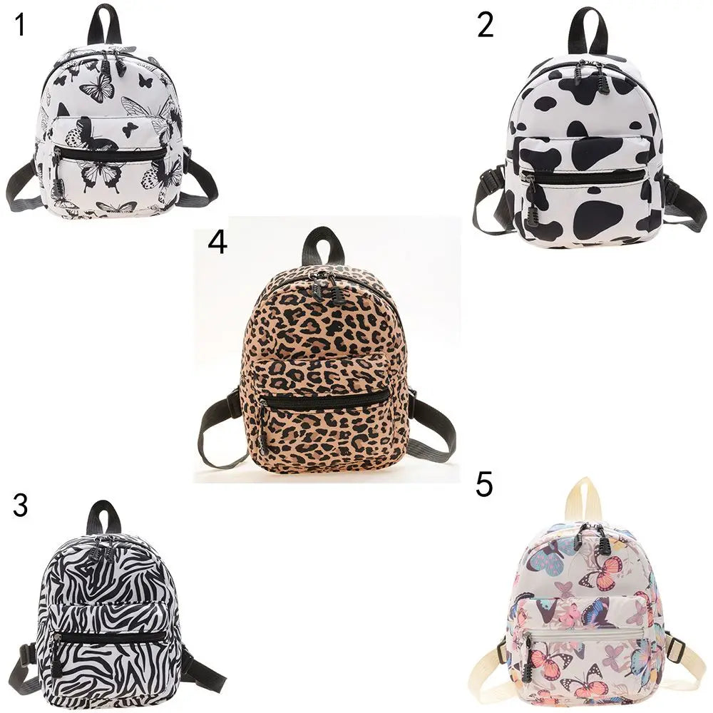No-EN-Name-Null Women Mini Lightweight Waterproof Nylon Fabric Floral-Animal Print Design External Pockets Spandex Lining Shoulder Straps-Handle Rucksack Backpacks