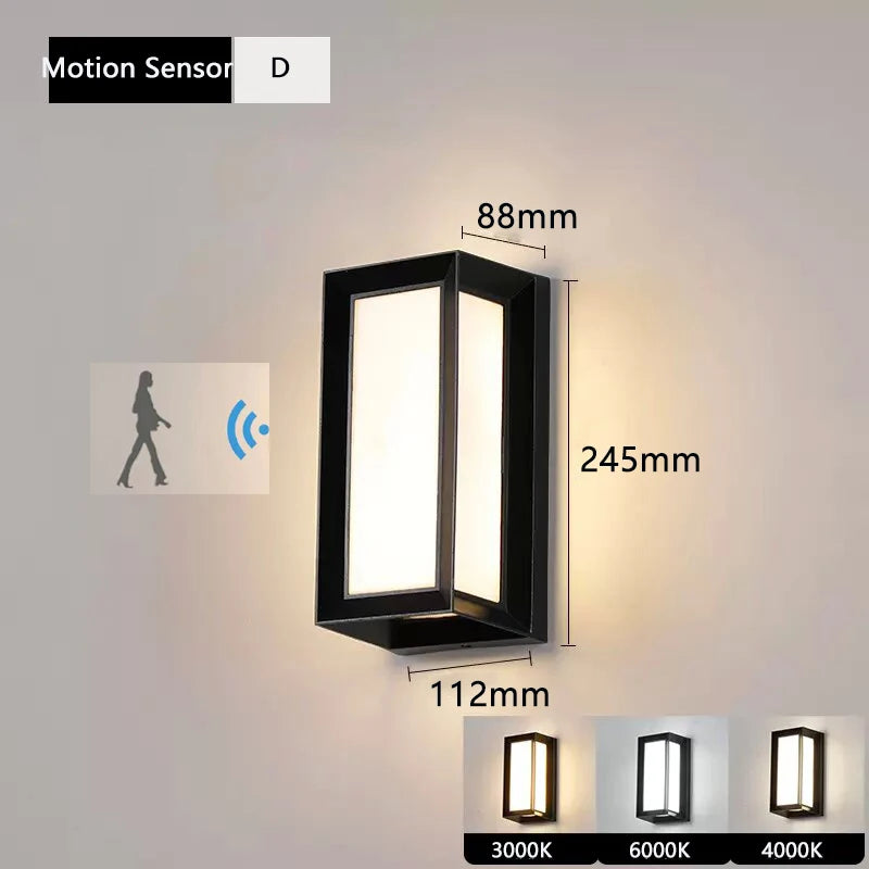 ZHENGDE LIGHTING Outdoor Waterproof Cool-Daylight White LED Lights Radar Intelligent Control Motion Sensor Black Plastic Rectangle Shaped Wedge Base AC-Powered Porch Wall Light Fixtures