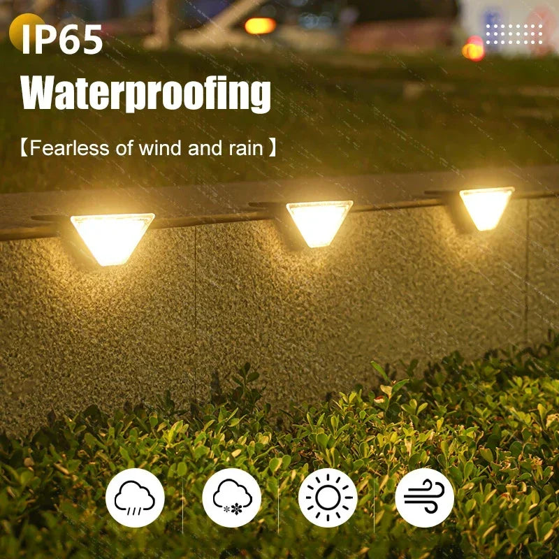 XIWANGFIRE Outdoor Geometric Black-White-Gold Triangle Plastic Body Solar-Powered Warm White LED Waterproof Stair Lights