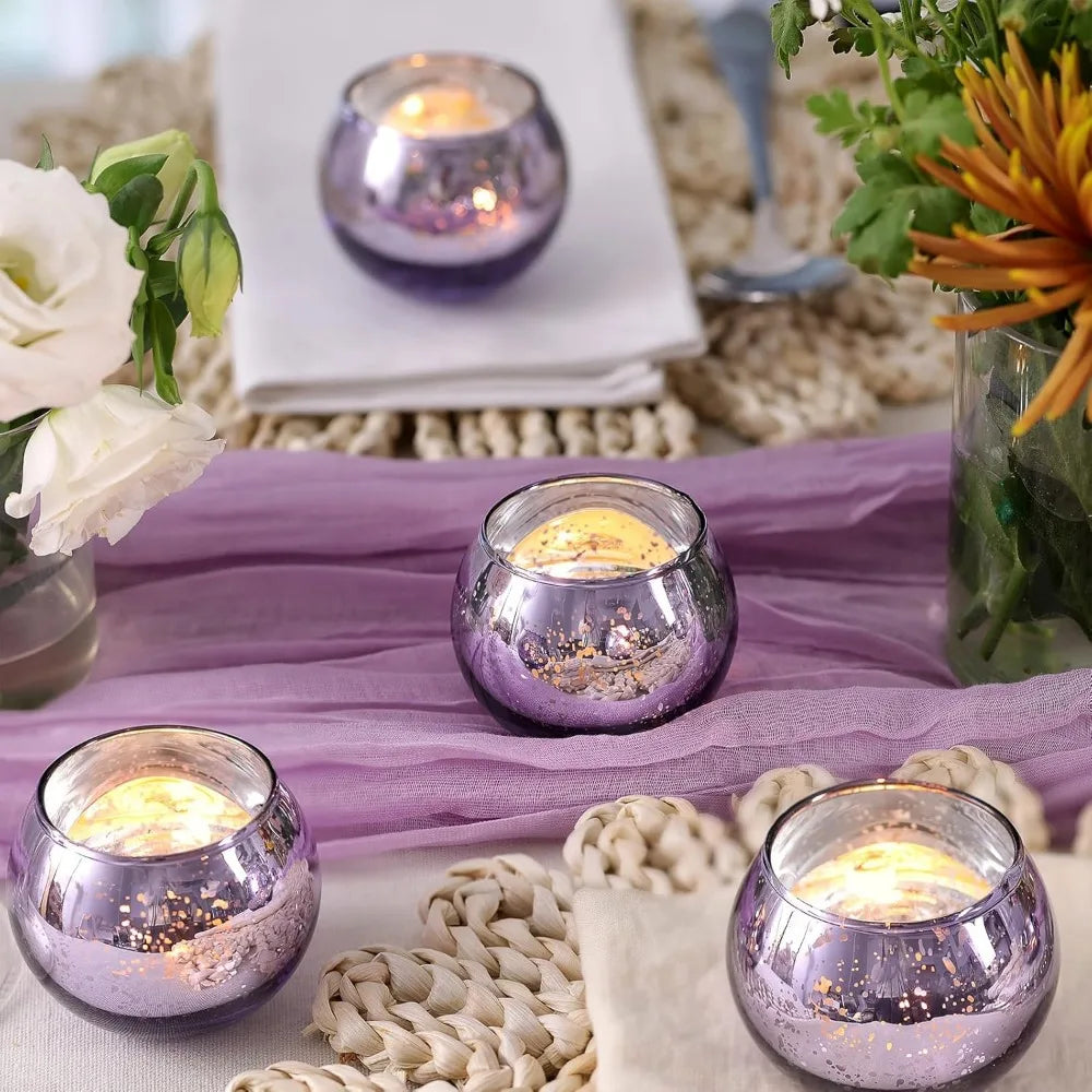 No-EN-Name-Null 6-12 PCS Silver Metallic Finish Speckled Gold Mercury Glass Assorted Votive Small Round Ball Tealight Candle Holders/Colors-Silver/Green/Gold/Blue/Clear/Purple
