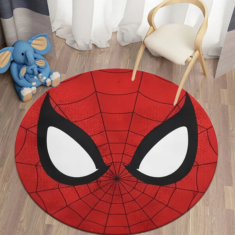 MINISO Round Shaped HD Printed Red Background MARVEL Spider Man Design Anti-Slip Plastic Dots Bottom Fade Resistant Soft Velvet Polyester Fabric RUGS /Colors-Orange/Blue/Red/Multicolor
