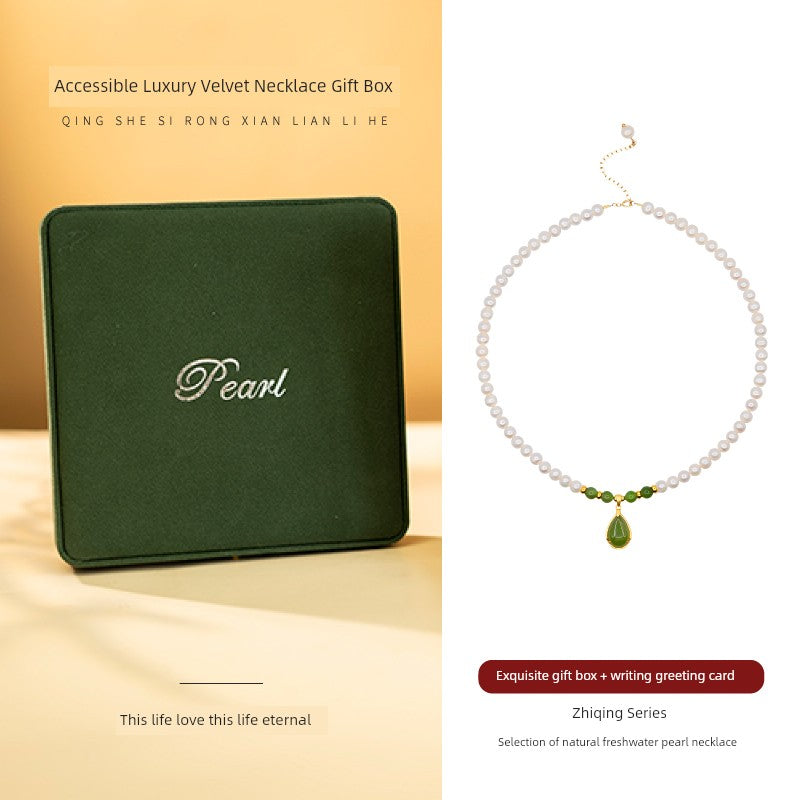 MOUNTAIN RULER Adult Women Fine Imitation Sterling Silver Metal White Mother-Of-Pearl Beads-Natural Green Gourd Jade Pendant Clavicle Chain Necklaces