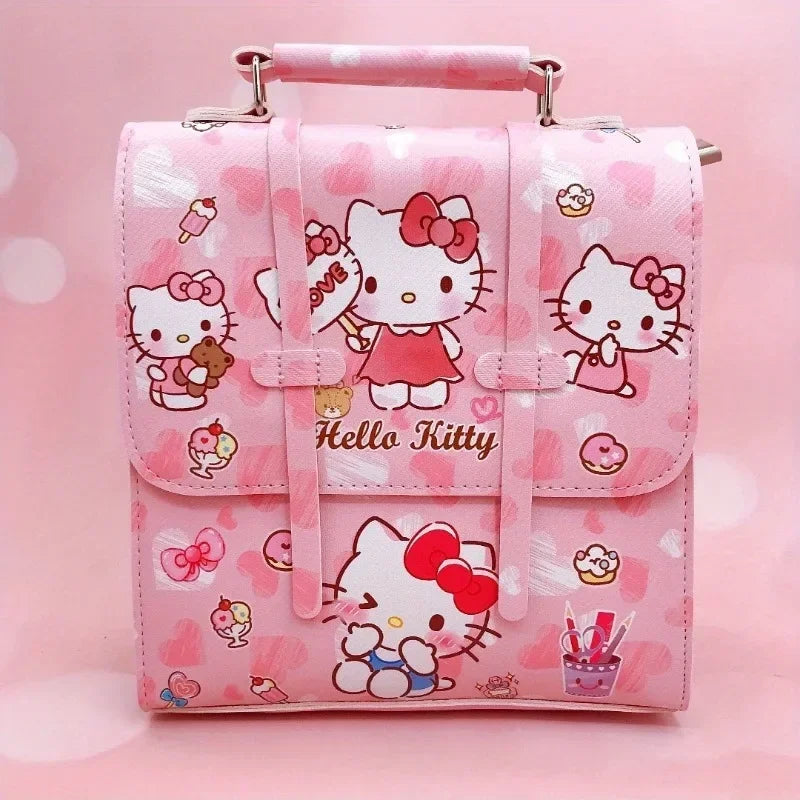 MINISO Kids Exterior Front Pocket-Two Snaps Pockets Pink Waterproof Oxford Fabric Cute Cartoon Hello Kitty Design Zipper Curved Softback Canvas Lining Single Compartment Shoulder Strap-Handle School Backpacks/Colors-Pink/Purple/Blue/Multicolor