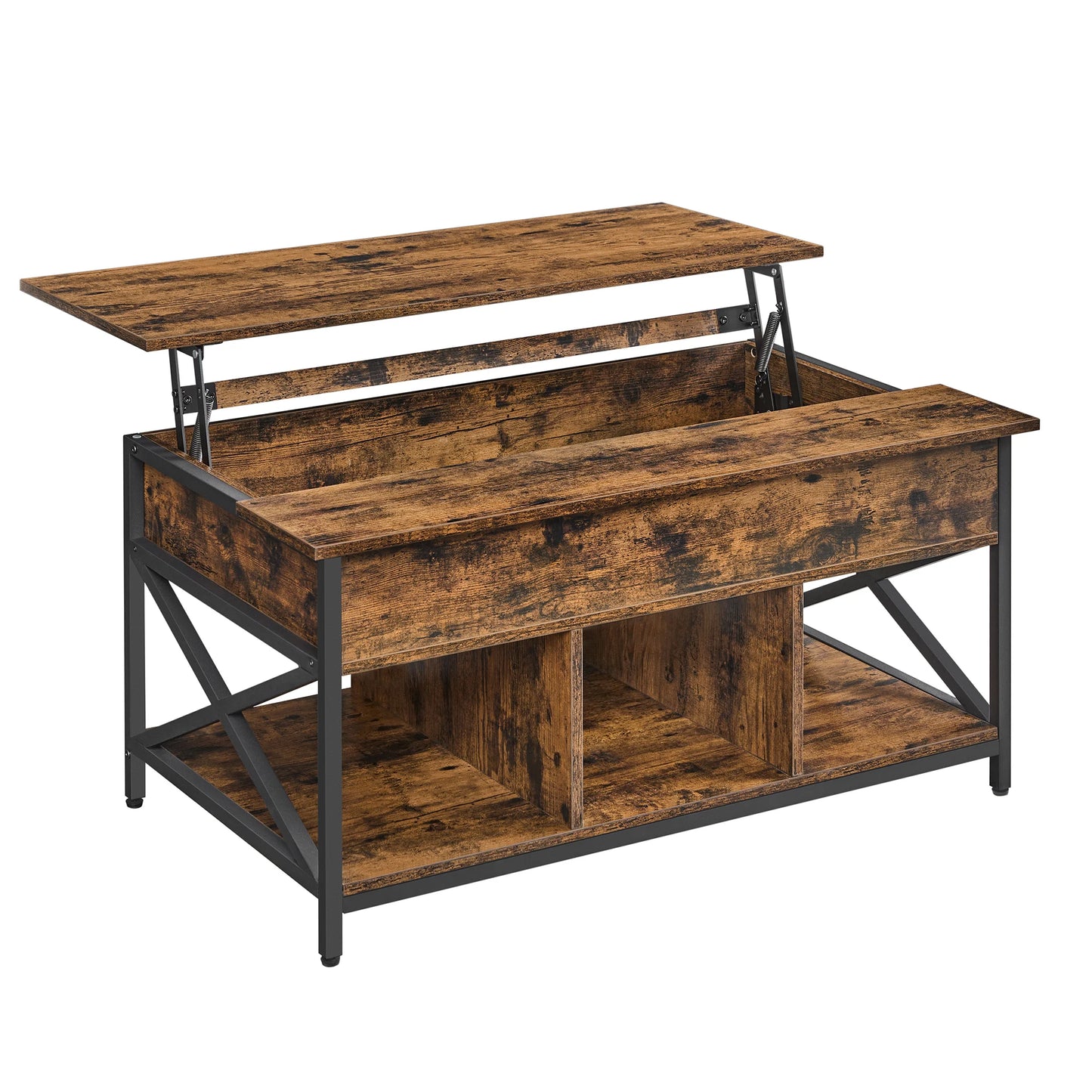 VASAGLE Modern Rustic Brown Lift-Up Wood Table Top Hidden Storage Steel Metal X-Shaped Bars Frame Coffee Tables/Colors-White/Beige/Rustic Brown