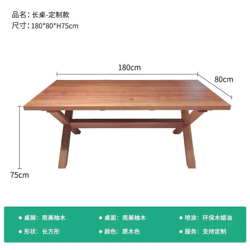 No-EN-Name-Null Outdoor European Free-Standing Brown Rectangle Shaped Wood Frame Table-Bench-Six Mesh Backrest Fabric Beige Cushions Chairs Sets/Colors-Brown/Beige
