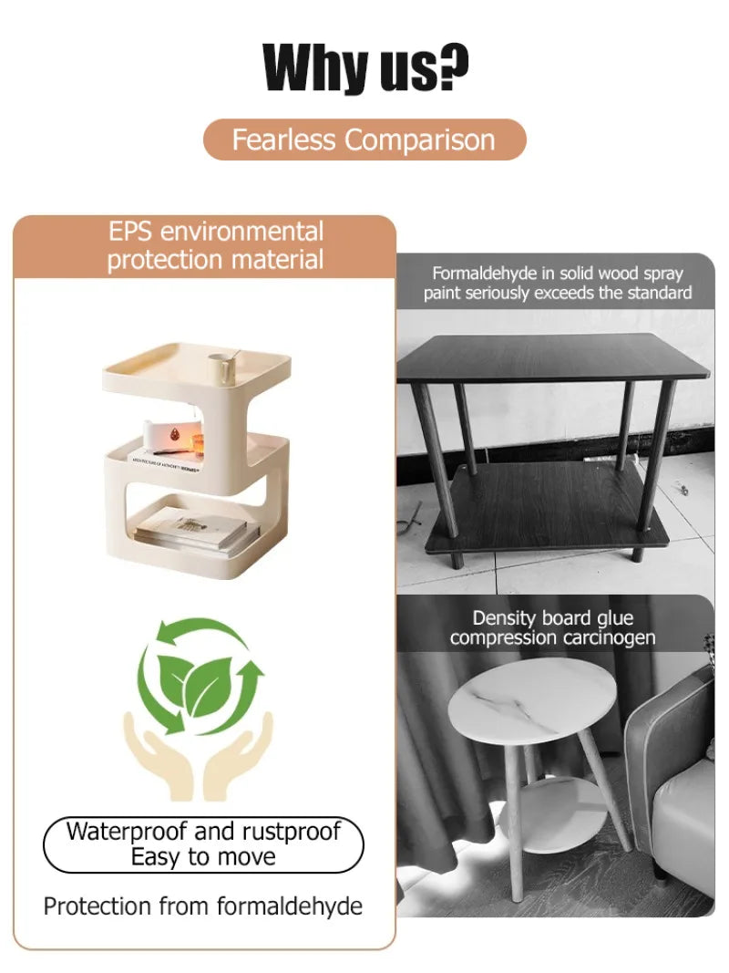Modern Hallow-Out 2 Tier Super Heavy Duty White Plastic Square Shaped Curved Corners End Tables/Colors-Green/Black/White/ Size: 35cm x 35cm x 45cm