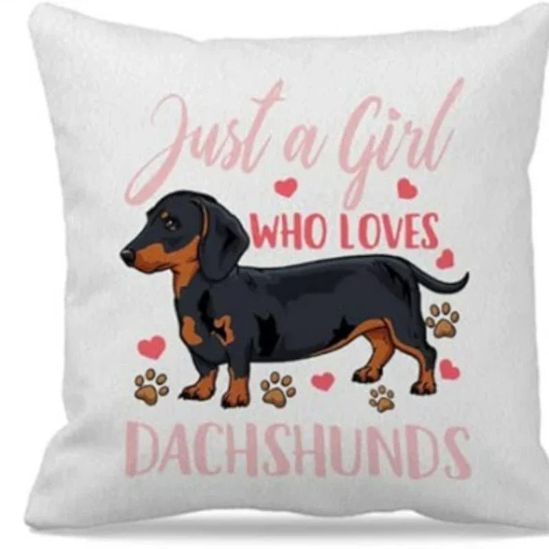 No-EN-Name-Null Soft Woven Polyester Fabric Square Printed Cute Cartoon Dachshund Pillowcases/Colors-Animal/White/Brown/Blue/Pink/Multicolor/Black/Handwash Only