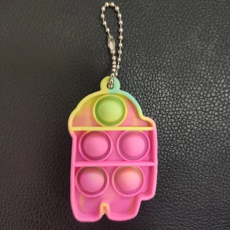Multiple Shapes Mini Keychain Pinch Music Silicone Push Pops Rainbow Sherbet Ice Cream Colors Fidget Toys/Colors-Pink/Multicolor/Ages: 18 + Years Older