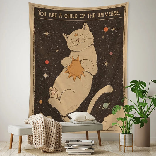 Sun moon Tarot Cat Tapestry Wall Hanging Witchcraft you are a child of the universe Bohemia Home Decor Hippie Bedroom Decor