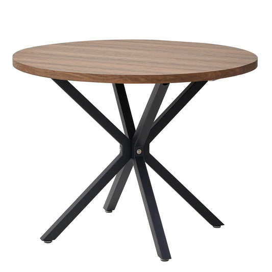 2-4 Seat EGOONM Nordic Round Solid Wood Top Small Dining Table w/ X-Shape Steel Frame/No Chairs/Colors-Dark Brown/Light Brown