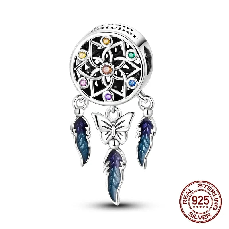 No-EN-Name-Null Women Sterling Silver Enamel Rainbow-Hot Air Balloon Design Fine Imitation Zircon Stone Glass Nuggets Beads Shaped Charms-Pendants/ Colors-Rainbow/Multicolor/Silver/Pink/Animal/Floral
