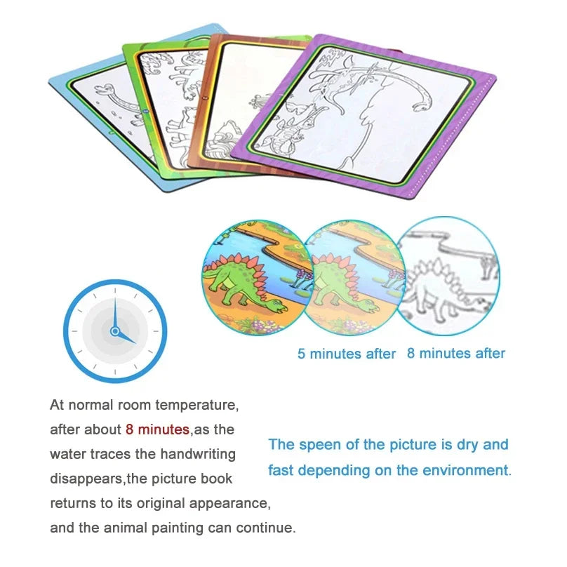 No-EN-Name-Null Kids Plastic Ringed Multicolor Early Education Magical Water Book Pen Paper Drawing Reusable Coloring Books-Pads/Ages: 3-8 Years Old/Colors-Blue/Green/Multicolor/Animals